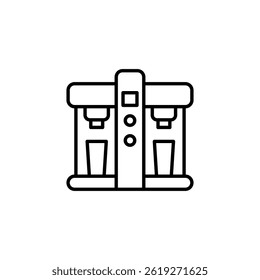 Stylized coffee brewing appliance icon in a minimalist outline style