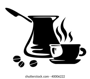 Stylized coffee cup and cezve isolated on a white background.