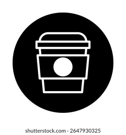 Stylized coffee cup icon featuring a simple line drawing against a solid black circular background design
