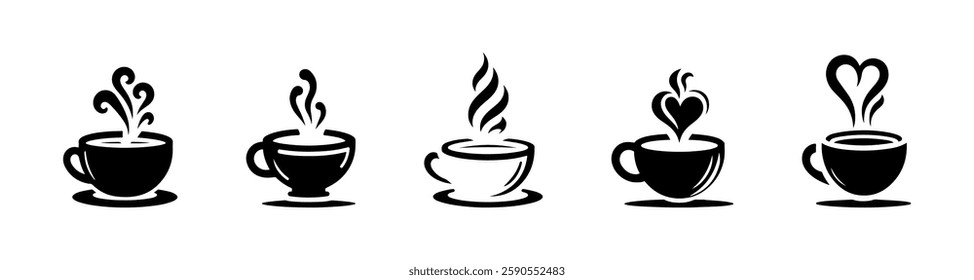 Stylized Coffee Cup Icon Vector Set