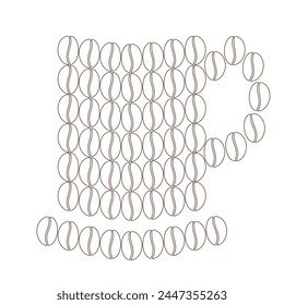 Stylized coffee cup made of outline coffee beans. Logo, icon or Coffee Day greetings design concept