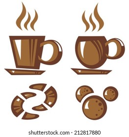 Stylized coffee cup and tea cup with sweets.