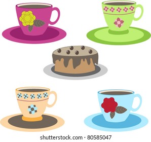 stylized coffee cups with cake
