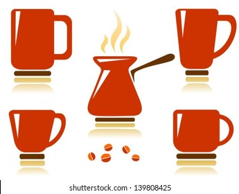 Stylized coffee cups set  isolated on a white background.