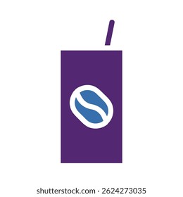 Stylized coffee drink in purple, graphic icon beverage featuring coffee bean