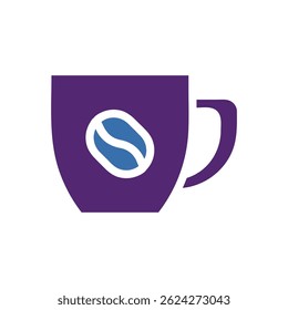 Stylized coffee mug illustration with a coffee bean emblem in contrasting color