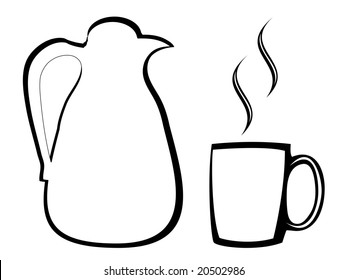 stylized coffee thermos and mug