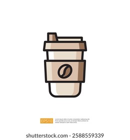 Stylized Coffee To-Go Cup Illustrated Icon Featuring A Minimalist Design With A Neutral Color Palette and Simplistic Shapes