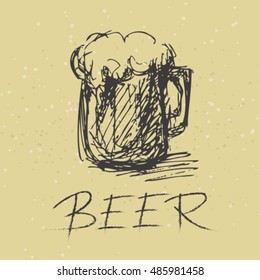 Stylized cold beer mug on a beige background.