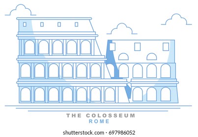 Stylized coliseum, Roman amphitheater, Rome, freehand design. Italy. Capital. Famous monument, seven wonders of the world. Colosseum