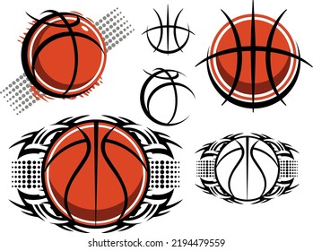 stylized collection of basketballs for school, college or league designs