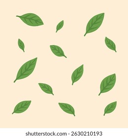 A stylized collection of mint leaves illustrated in a flat, minimalist style. This set features 12 clean green leaves with soft outlines and simple vein patterns.