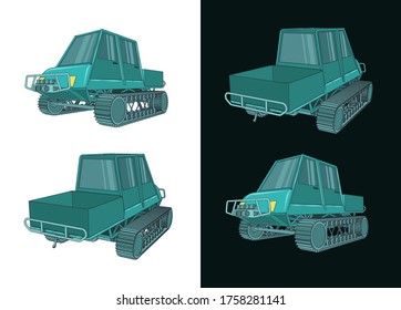 Stylized color vector illustration of a tracked all-terrain vehicle
