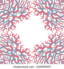 Stylized colored frame with abstract sea reef corals. Hand drawn vector graphic in flat style. Element for design ocean background, print, poster, banner, textile, greeting card.