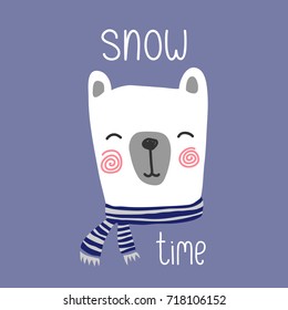 stylized colored hand drawn Illustration of cute bear head. winter background design for kids print clothing textile cards and other
