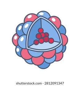 Stylized colorful atomic cluster with triangular core