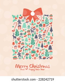 Stylized Colorful Background with Christmas Elements 