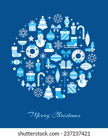 Stylized colorful background with Christmas elements in blue color.