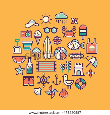 stylized colorful background summer icons のベクター画像素材