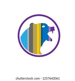 Stylized colorful bear Head in Circle for Mascot Logo Template