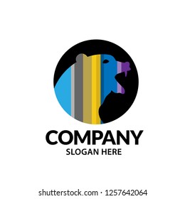 Stylized colorful bear Head in Circle for Mascot Logo Template