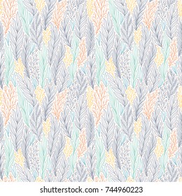Stylized colorful branches and leaves seamless pattern set. Nature universal textures. Hand drawn decorative floral ornamental background. Vector illustration