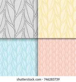 Stylized colorful branches and leaves seamless pattern set. Nature universal textures. Hand drawn decorative floral ornamental background. Vector illustration