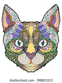 Stylized colorful cat portrait on white background