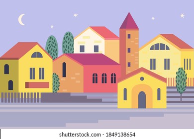 Stylized colorful cityscape. Vector architectural illustration.
