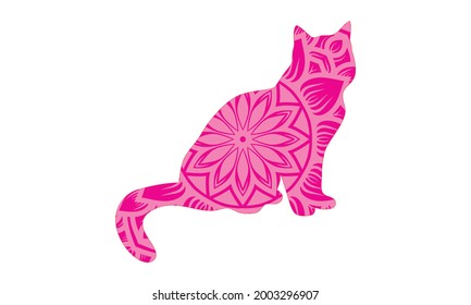 Stylized colorful doodle cat. Hand drawn cartoon animal illustration, coloring book page. Decorative ornate for T-shirt emblem, logo or tattoo. Zen art, isolated design element 