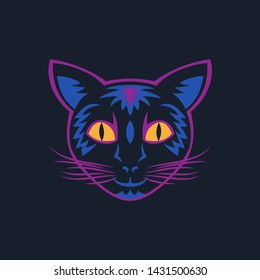 Stylized colorful doodle hand drawn acid cat