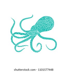 Stylized colorful doodle octopus. Hand drawn illustration in zentangle style.
