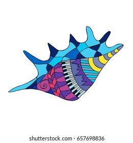 Stylized colorful doodle Shell. Hand drawn in zen tangle style. Vector illustration. Made by trace from sketch.