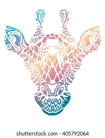 Stylized colorful gradient giraffe portrait.