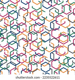 Stylized colorful hexagons seamless pattern. Abstract art. Card, banner or cover. Print. Wrapping paper, textile, print, fabric.