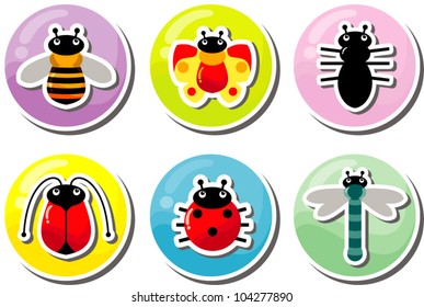 stylized, colorful images of insects, vector illustration