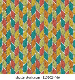 Stylized colorful leaves seamless pattern. Nature universal textures. Hand drawn decorative floral ornamental background. Vector illustration