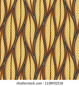 Stylized colorful leaves seamless pattern. Nature universal textures. Hand drawn decorative floral ornamental background. Vector illustration