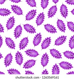 Stylized colorful leaves seamless pattern. Folkloree boho universal texture. Hand drawn vector decorative floral ornamental background.