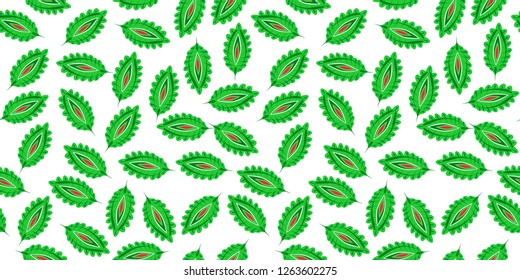 Stylized colorful leaves seamless pattern. Folk boho universal texture. Hand drawn vector decorative floral ornamental background.