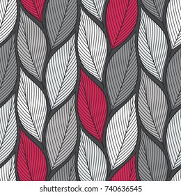 Stylized colorful leaves seamless pattern. Nature universal textures. Hand drawn decorative floral ornamental background. Vector illustration