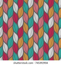 Stylized colorful leaves seamless pattern. Nature universal textures. Hand drawn decorative floral ornamental background. Vector illustration