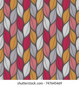 Stylized colorful leaves seamless pattern. Nature universal textures. Hand drawn decorative floral ornamental background. Vector illustration