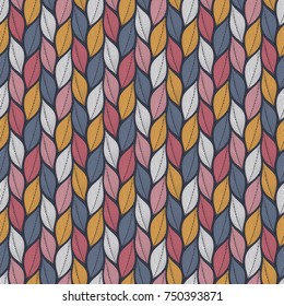 Stylized colorful leaves seamless pattern. Nature universal textures. Hand drawn decorative floral ornamental background. Vector illustration