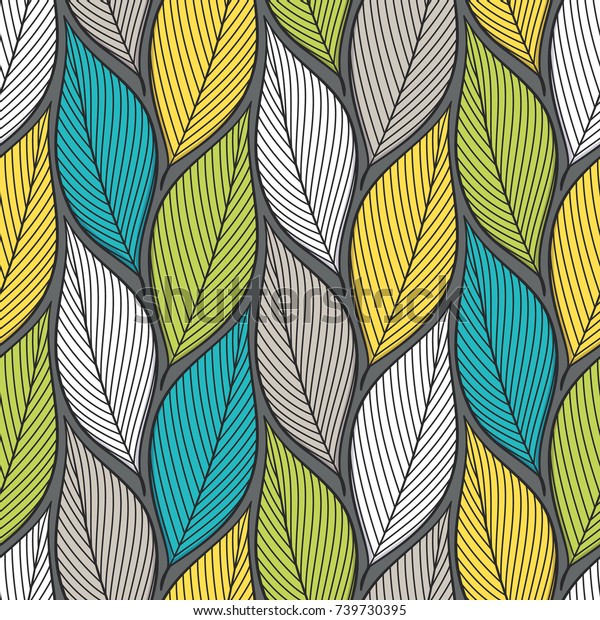 Stylized Colorful Leaves Seamless Pattern Nature Stock Vector Royalty Free 739730395