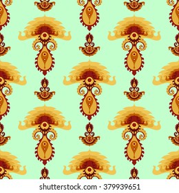 Stylized colorful mushroom ornament seamless pattern. Vector illustration