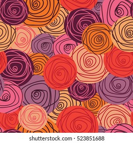 Stylized colorful roses seamless pattern, vector background