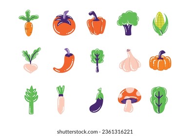 Stylized colorful vegetables and spices illustration bundle