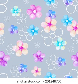 Stylized colorful watercolor flower seamless pattern