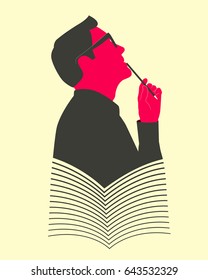 Stylized combination of thinking man and the book. Symbolism concept illustration.